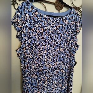 Jessica Howard Ruffle Dress 20W Lined Cap Sleeve BNWT Blue Pattern